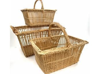Three Vintage Open Weave Fruit Baskets