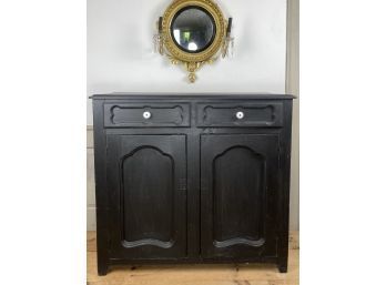 Antique Cabinet Buffet Console In Pine Painted Black With Porcelain Knobs