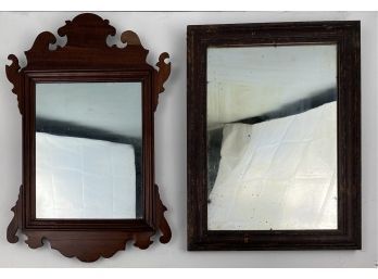 Two Antique Wood Framed Mirrors, In Chippendale And Colonial Styles