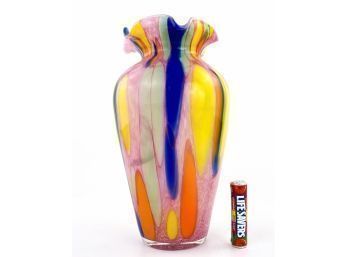 Large Colorful, Hand Blown Post Modern Abstract Murano Vase