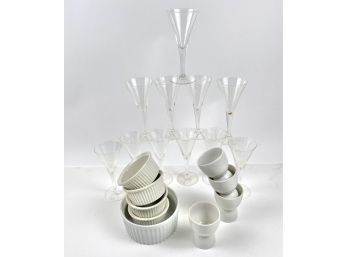 White Hall Ceramic Ramekins And Souffle Dish, Ceramic Egg Cups And Stemware Used In Still Life Photographs