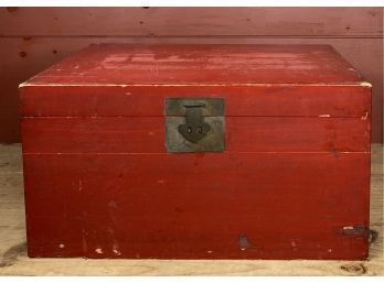 Antique Asian Style Wood Trunk Painted Red