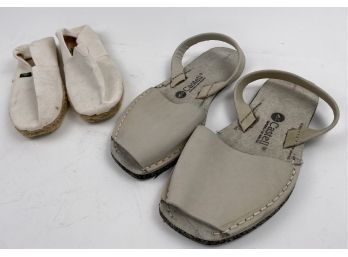 2 Pair Of Beach Or Sommer Shoes - Canvas And Rope Espadrilles And Castell Spanish Leather And Rubber Soles