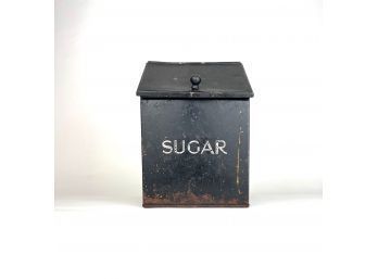 Antique Black Metal Hinged Lid Sugar Box Bin