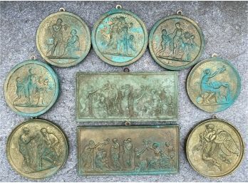 Greco Roman Cast Resin Wall Medallions With Gods, Goddesses, Cherubs And Angels In Relief