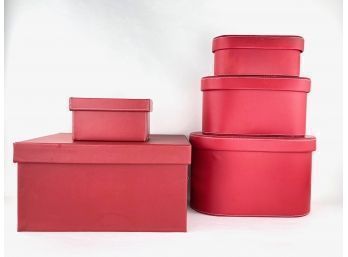 Red Leather Covered Storage Boxes