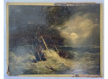 Antique Original Oil Painting, Of Shipwreck Unsigned