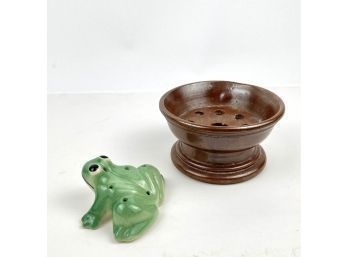 Two Vintage Flower Frogs In Porcelain And Stoneware