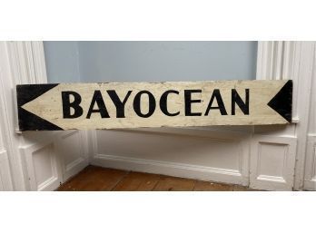Vintage Or Antique Hand Painted Wooden Bay Ocean Sign