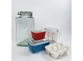 Classic Kitchen Ware - Italian Hermetic Glass Jar, Williams Sonoma Egg Holder, Pyrex And Glassbake