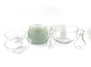 Glass Tableware - Arcoroc France Plates And Bowls, Oil & Vinegar And Pitcher