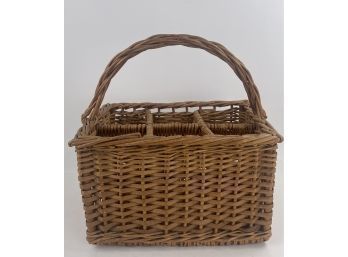 Vintage French Woven Wicker Bottle Basket, Basket With Dividers
