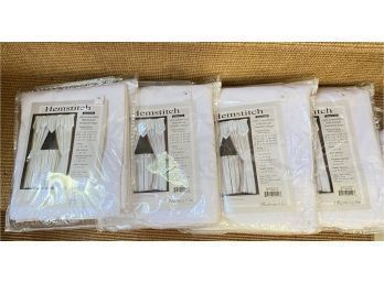 4 Pairs Of White Linen Window Treatments - Hemstitch, New, White Linen Curtains 36' Long