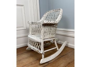 Children's Vintage White Wicker Rocking Chair