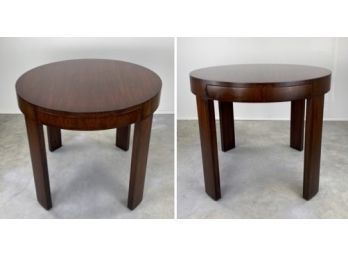 Pair Of Ralph Lauren By Henredon Mahogany Round Side Tables With Storage Drawer