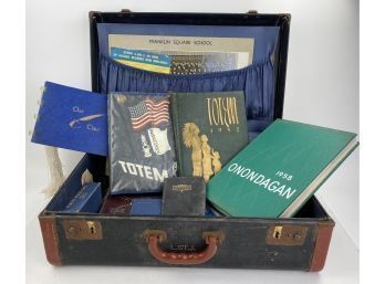 1950's Yearbooks,  Franklin Square High School,  Syracuse Universe University, Ephemera In A Vintage Suitcase