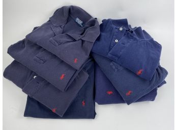 7 Vintage Ralph Lauren Polo Short Sleeve Shirts In Navy Blue, 1 Large, 6 XL