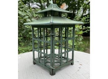 Vintage Cast Iron Pagoda Style Lantern Painted Green
