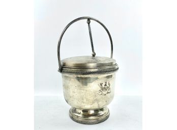 Vintage Fluted And Reeded B Rogers Silver Plate Hinged Handle Top Ice Bucket With Insulated Interior