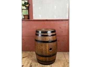 Antique Or Vintage Oak Barrel With Black Steel Strapping