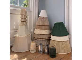 Large Assortment Of Vintage Lamp Shades And Candelabra Shades, Linen, Metal Etc