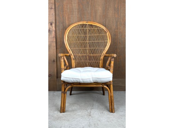 Natural Rattan Or Bent Wood And Whicker Balloon Or Peacock Chair With Pillow