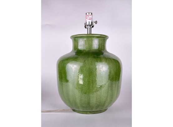 Ceramic With Emerald Green Glaze Gourd Lamp