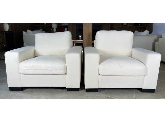 Pair Of Contemporary White Upholstered Club, Or Arm Chairs