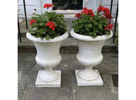 2nd Pair Resin Pedestal Urn Planters, Painted White