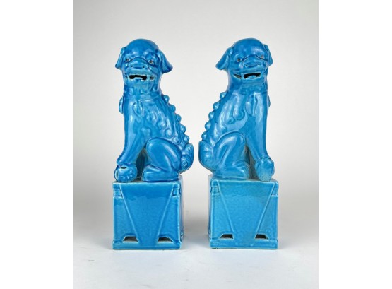 Pair Of Blue Ceramic Lions