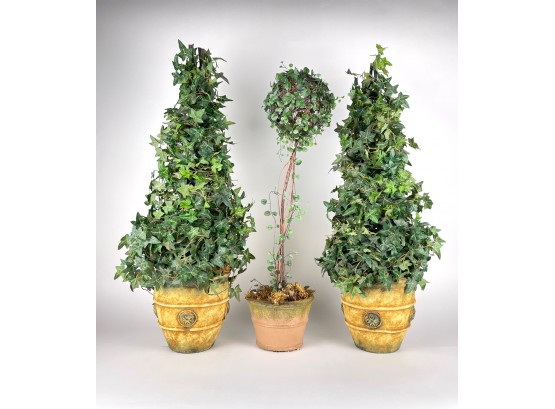 Three Faux Ivy Topiary Plants