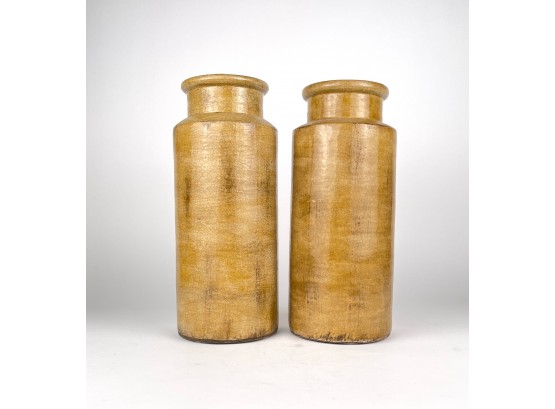 Pair Of Vintage Earthenware Vases With Crackle Glaze