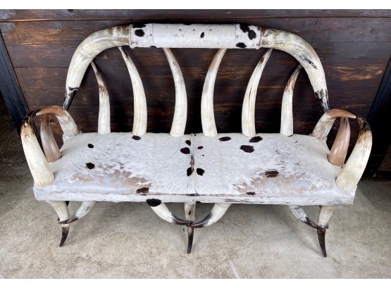Antique American Folk Art Longhorn Steer Horn Settee Sofa