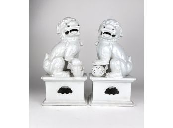 Pair Of White Ceramic Foo Dogs