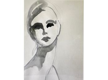 India Ink Or Watercolor On Paper, Contour Painting Of A Woman