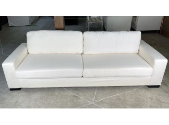 Contemporary White Upholstered Low Profile Sofa