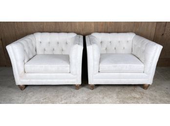 Pair Of White Chesterfield Arm Chairs, Robin Bruce Upholstery