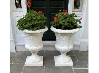 1st Pair Resin Pedestal Urn Planters Painted White