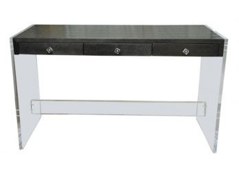 Lucite 60' Console, Faux Snake Skin Top