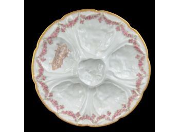 Limoges France Oyster Plate With Gilt And Floral Trim