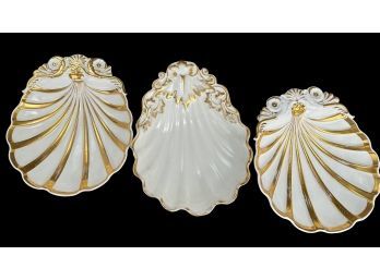 Antique Shell Shaped Serving Dishes Porcelain With Gilt