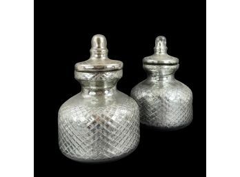 16' Mercury Glass Apothecary Jars, Hand Etched