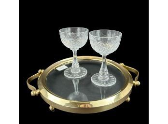 Round Brass And Glass Table Top Tray