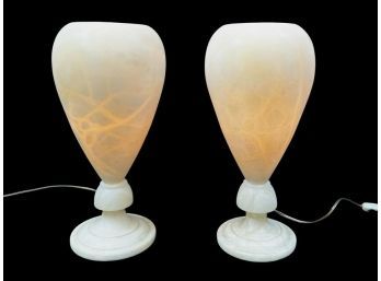 Fabulous Pair Of Deco Alabaster Urn Lamps