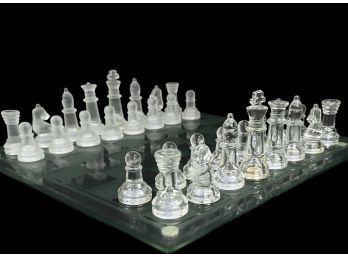 Chess Set And Board In Clear And Etched Glass