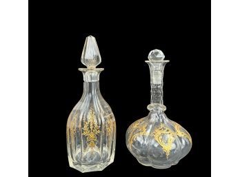 Baccarat Glass And Gilt Decanters, Set Of 2