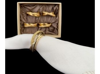 Set Of 12 Cartier Style L'Objet Gold Ring Napkin Rings - New With Boxes