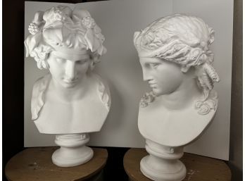Large Plaster Busts Of Ariadne And Dionysys