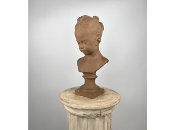 Terracotta Bust Of Girl, Attr. Jacques Saly, 18' High
