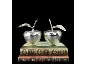 Pair Of Silvered Glass And Metal Apples